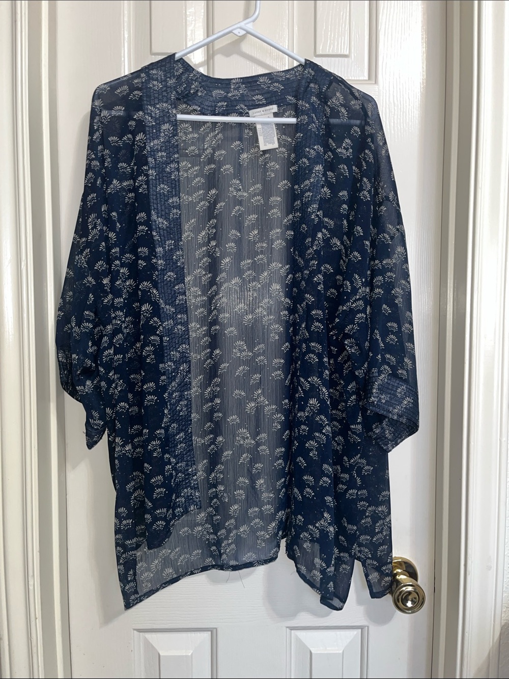 Lucky Brand Navy Sheer Floral Kimono Cardigan OSFM - Picture 2 of 9